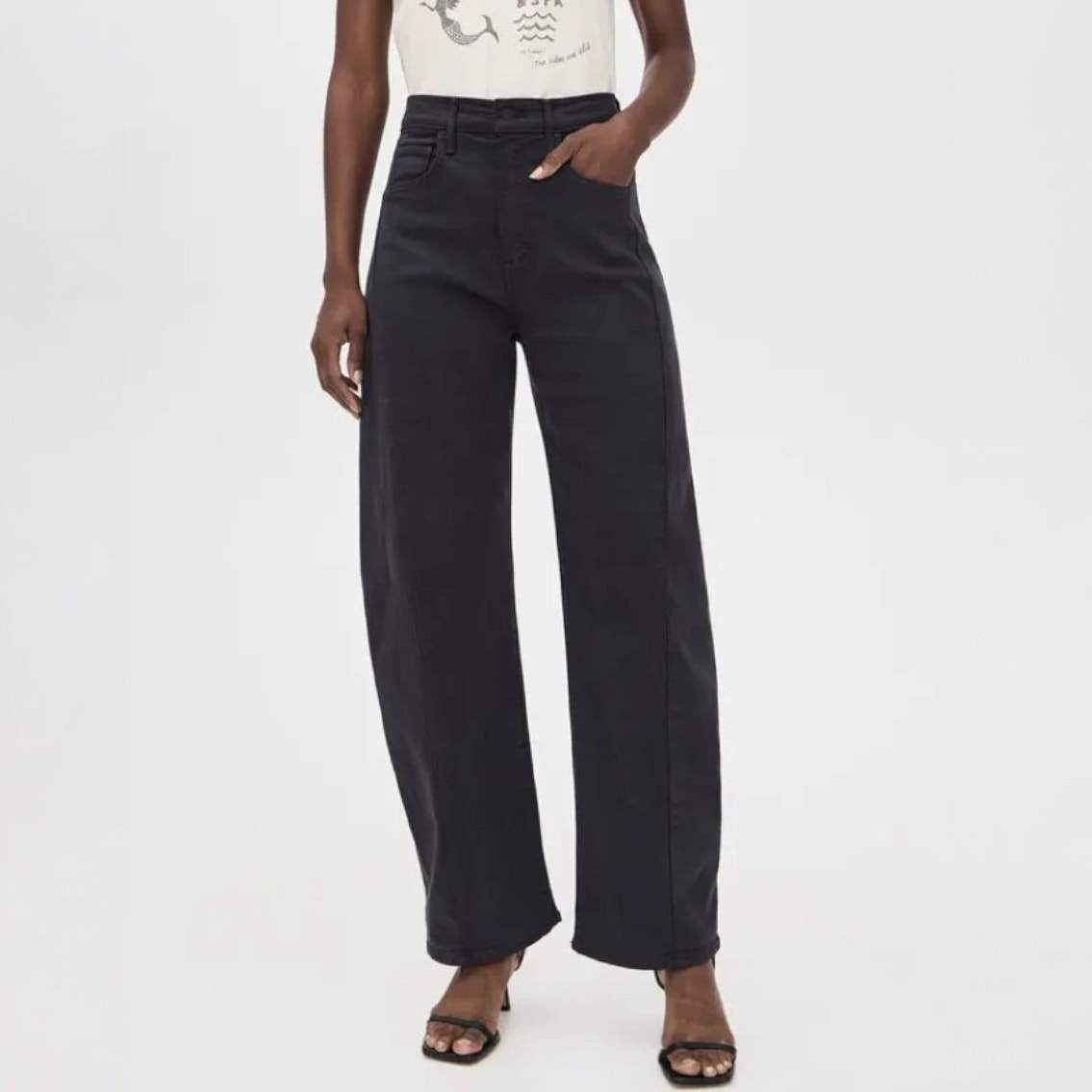 Mother The Half-Pipe Flood Barrel Leg Jeans In Faded Black Size 34 Nwt